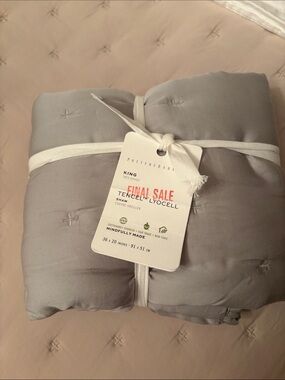 Pottery Barn Tencel Lyocell King Pillow Sham - Soft Light Gray NWT 36”x 20”